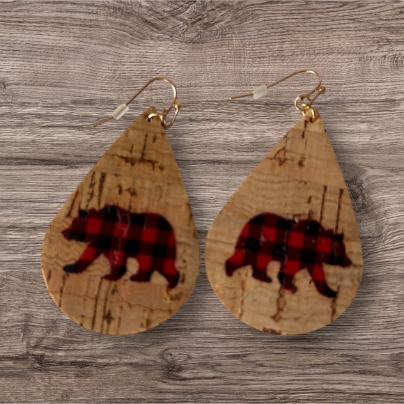 Plaid Bear Teardrop Earrings - Picture 1 of 1